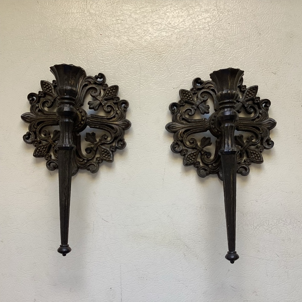 Elegant Vintage Black and Gold Wall Sconce Set
